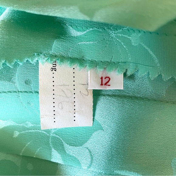 Vintage 80s Adele Simpson 100% Silk Seafoam Green Dress Long Sleeve Pleated 12 - Picture 13 of 16